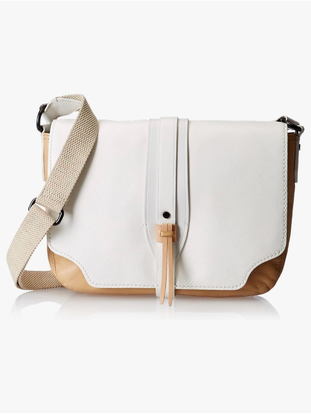Kelsi Dagger White and Tan Leather Crossbody with Tassel